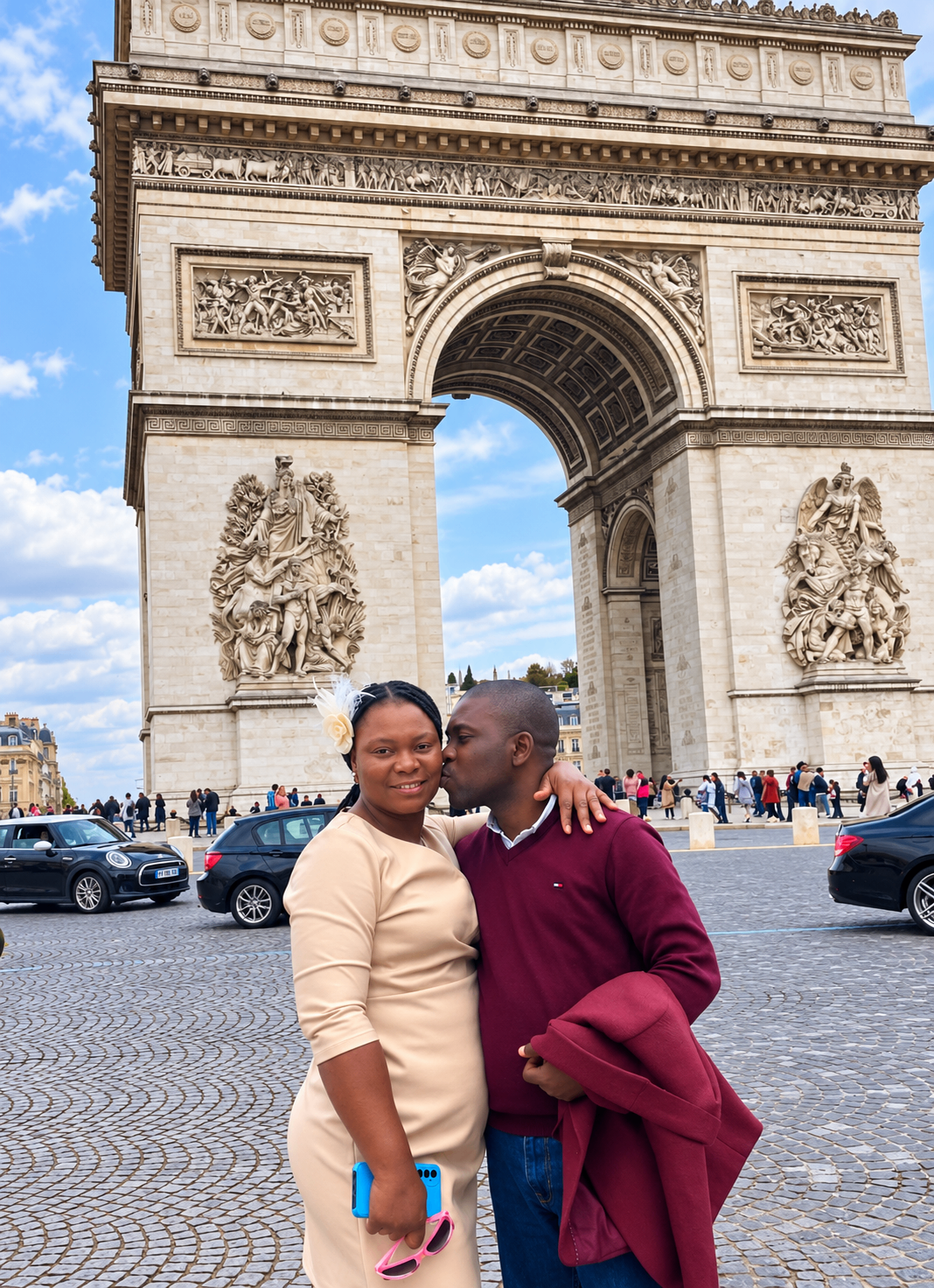 Mr. and Mrs. Akinpelu at the Arc de Triomphe, Paris